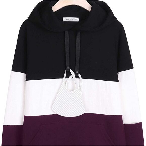 New Small Colorblock Hoodie with Mask Straps Majeclo Sweatshirt - Picture 1 of 7